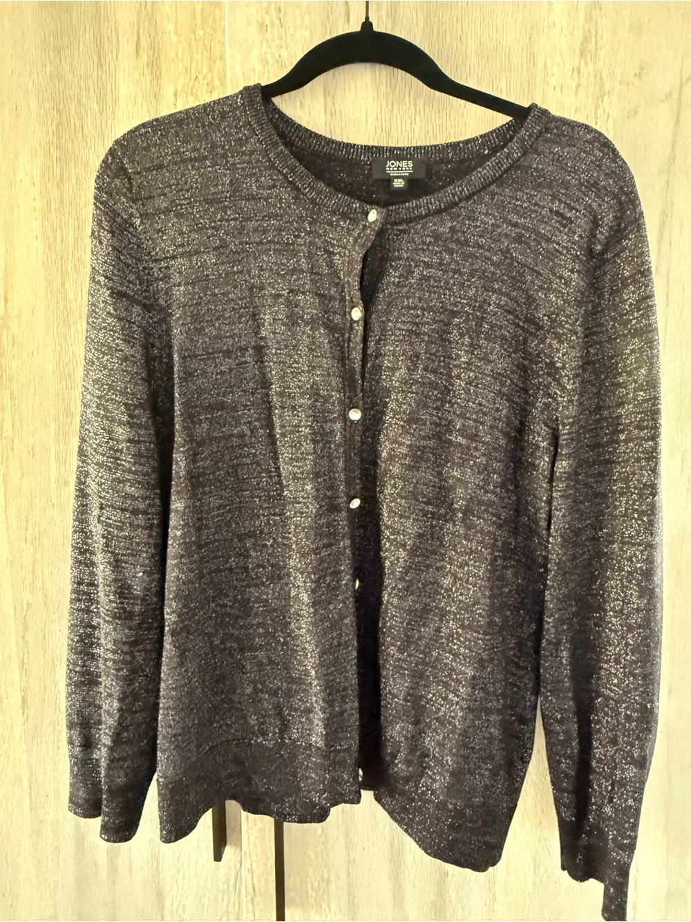 Jones New York Women's Metallic-Thread Crewneck Cardigan - Charcoal Silver